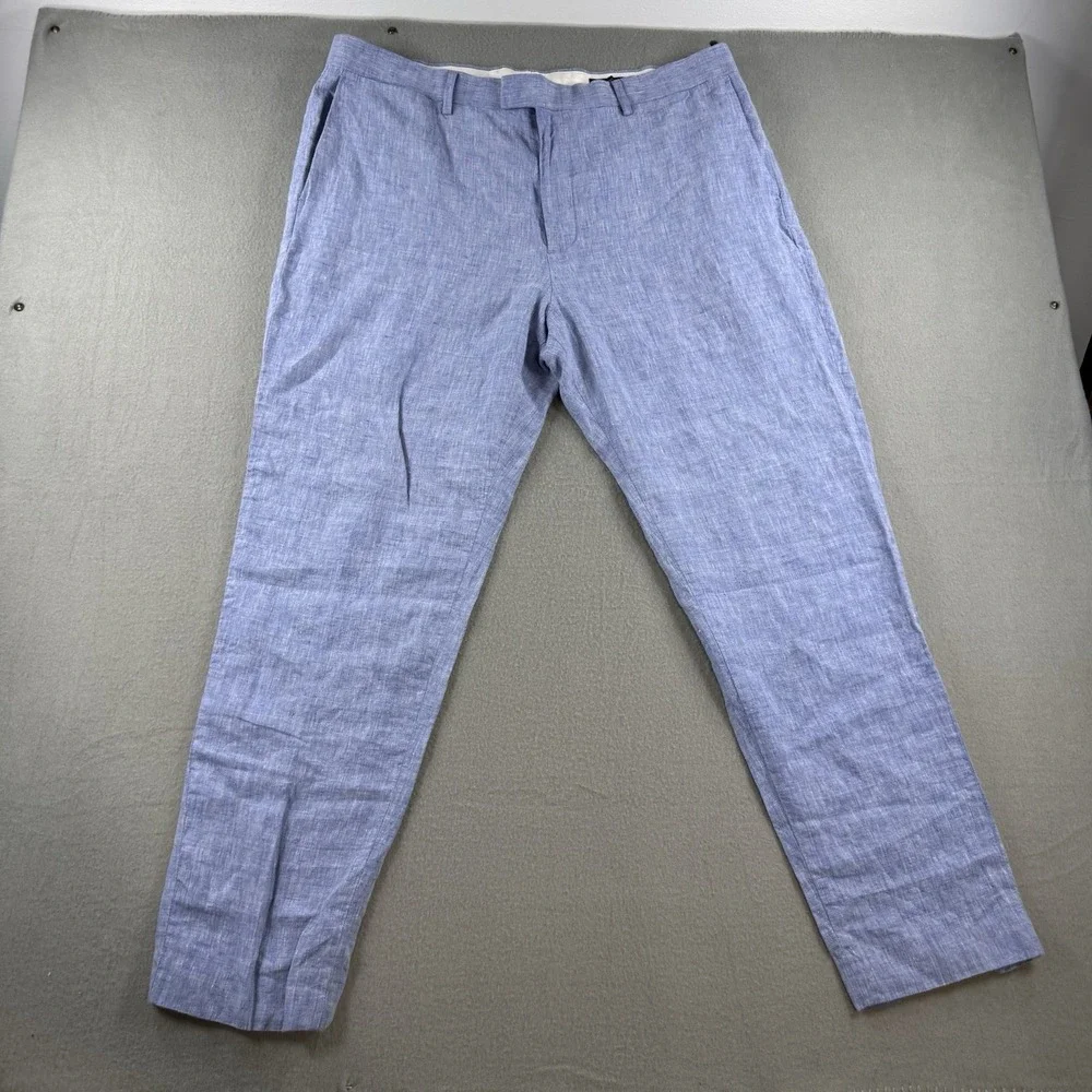 Banana Republic Pant Mens38x32 Fit38x30 Blue Tapered Fit 100% Linen Lightweight